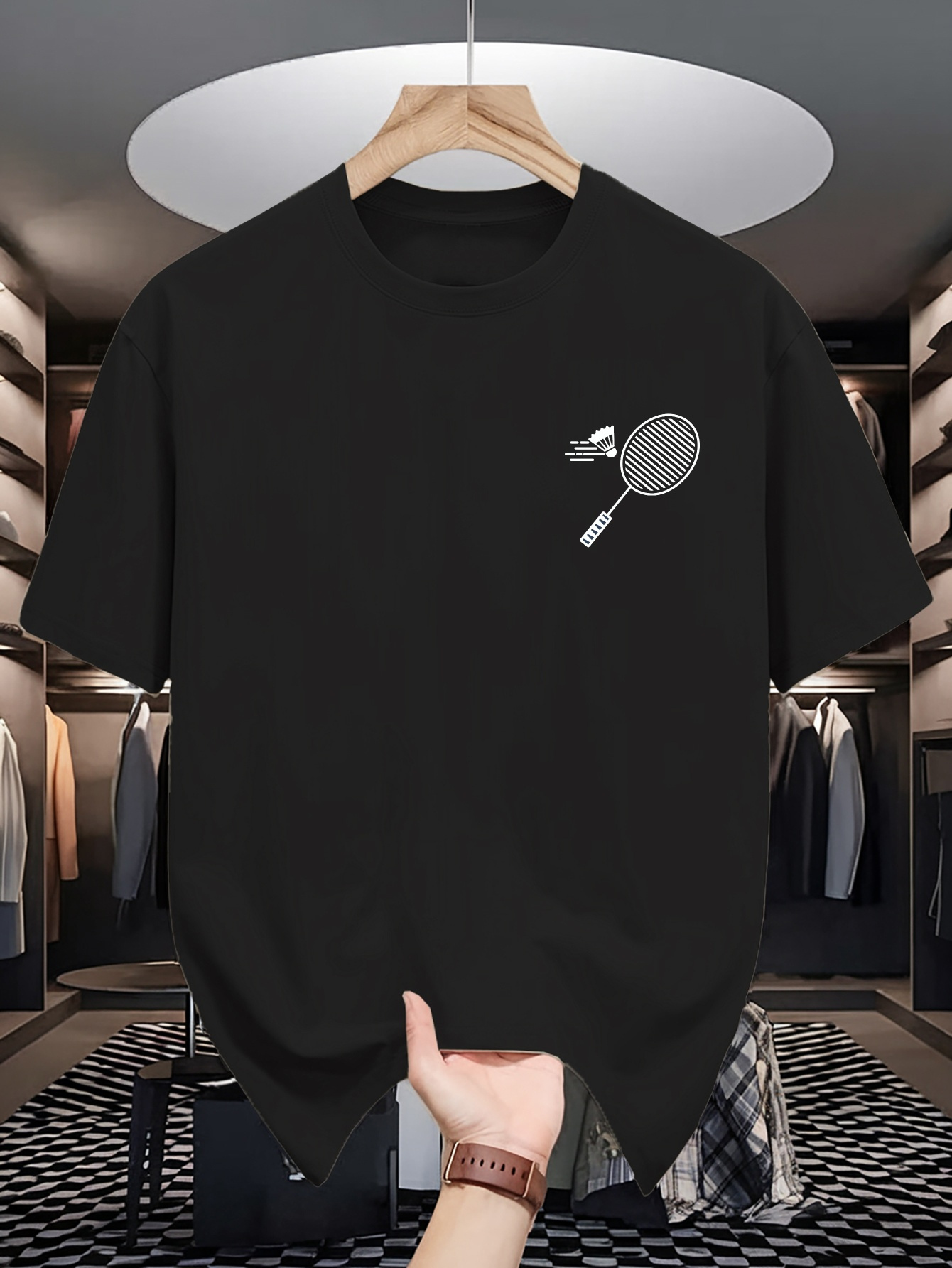 Badminton Shuttlecock - Heren T-shirt met ronde hals, minimale