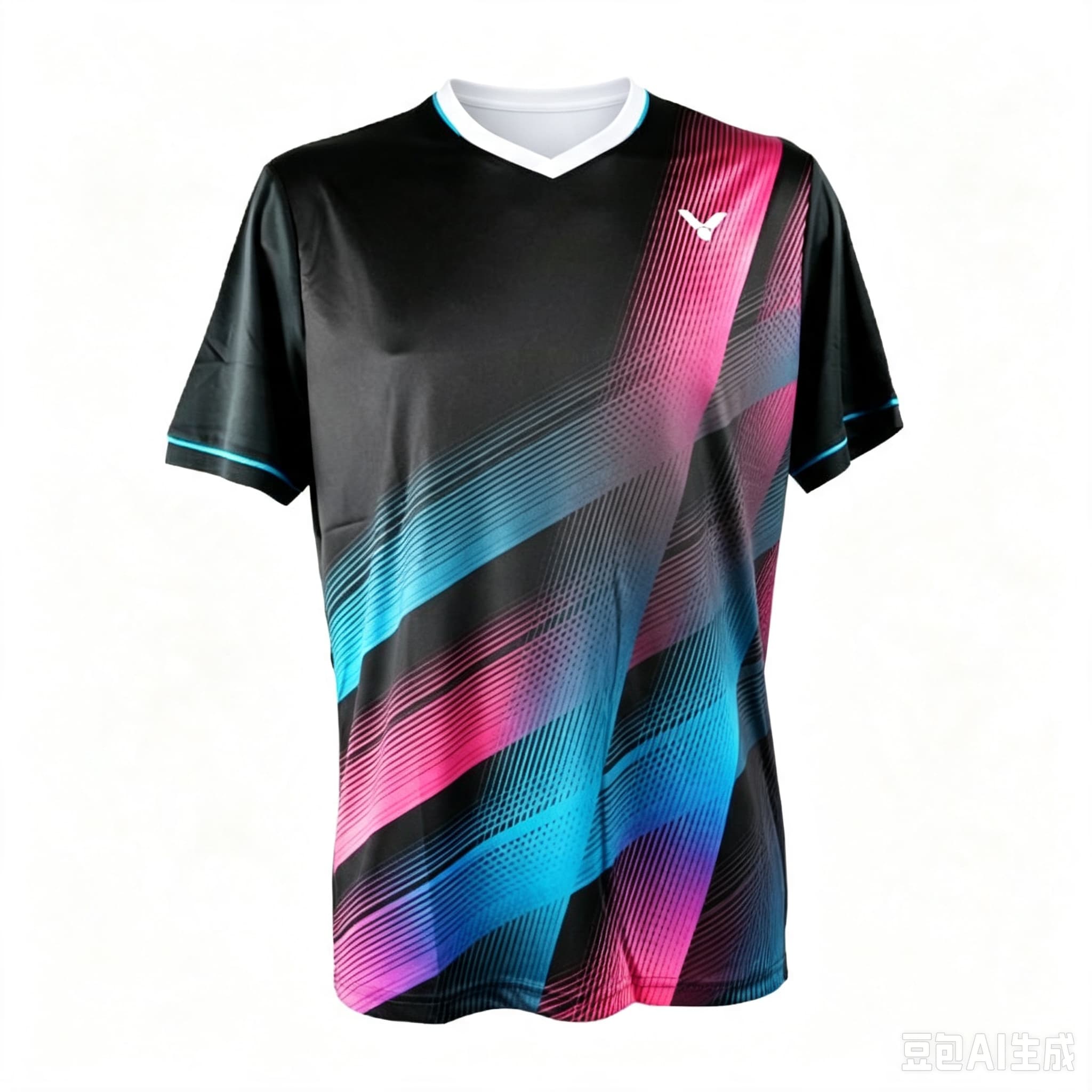 Badminton Rank - Badmintonshirt voor heren met V-hals, roze-blauwe