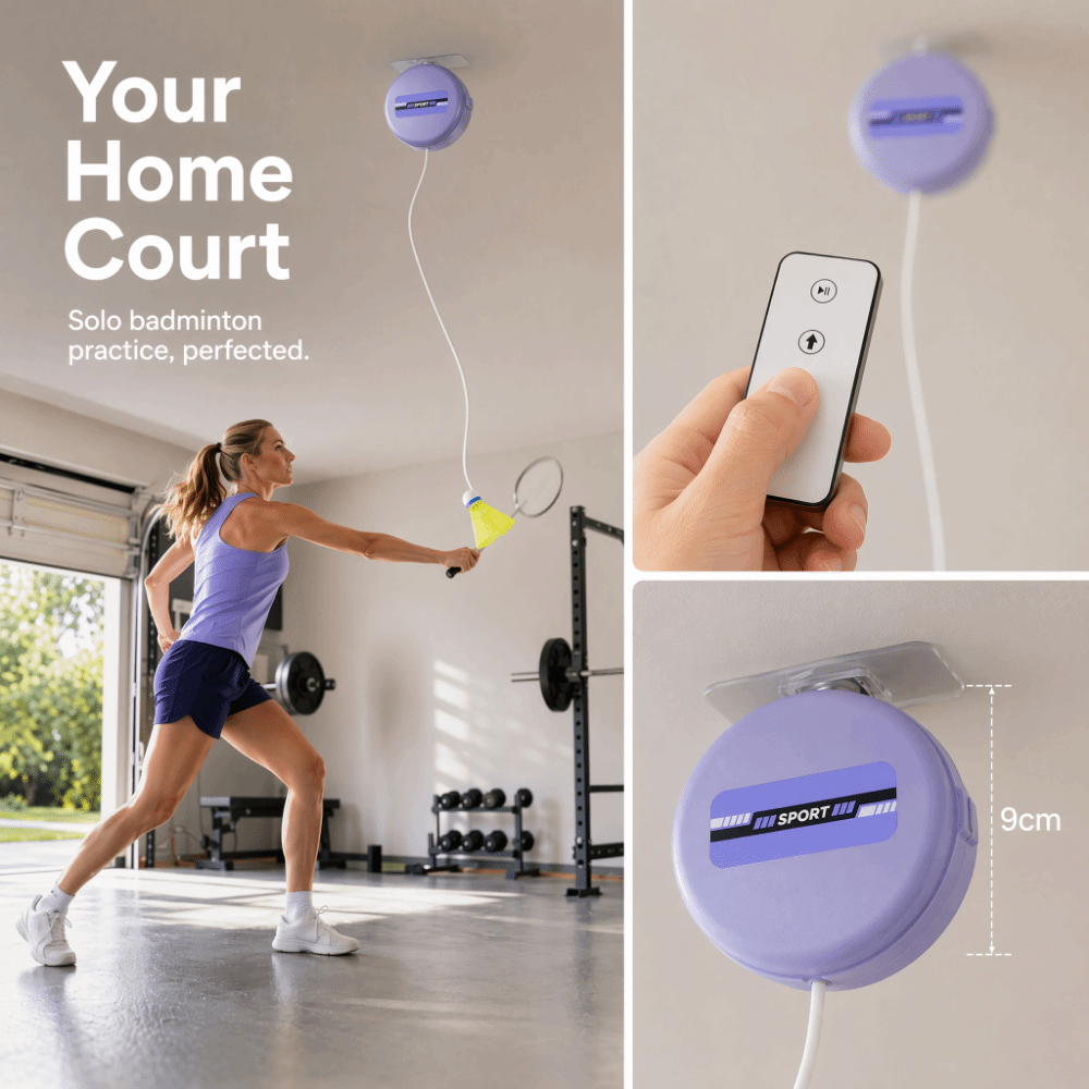 8 stuks aan het plafond gemont - Badminton Rebound Trainer recensie en prijs
