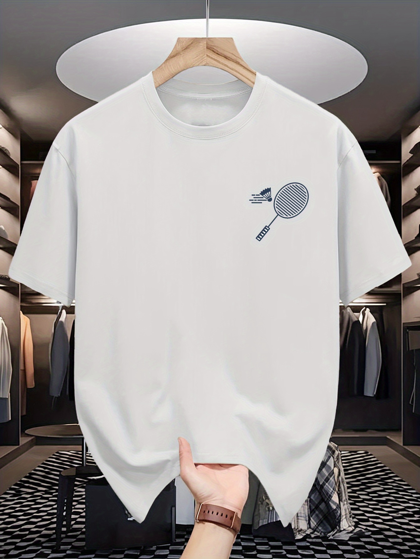 Heren T-shirt met ronde hals,  - Badminton Shuttlecock recensie en prijs