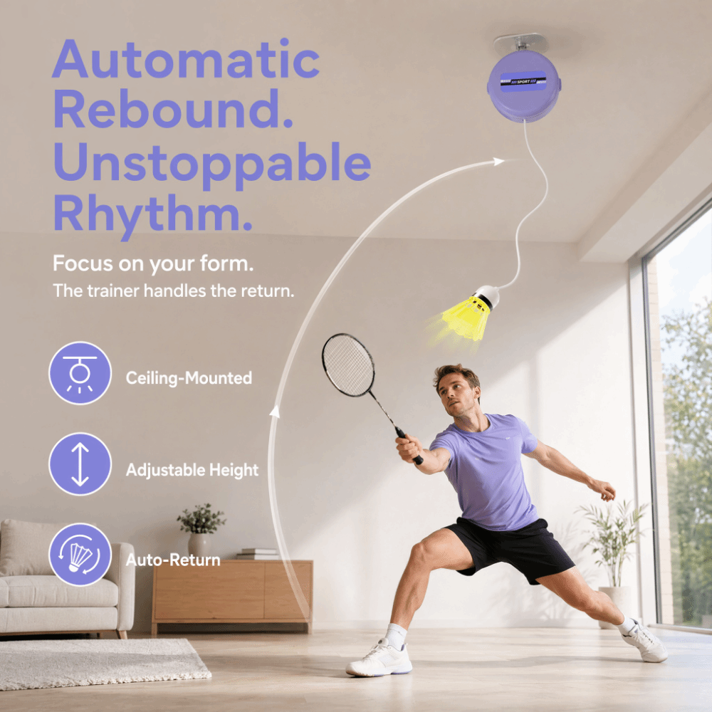 8 stuks aan het plafond gemont - Badminton Rebound Trainer recensie en prijs