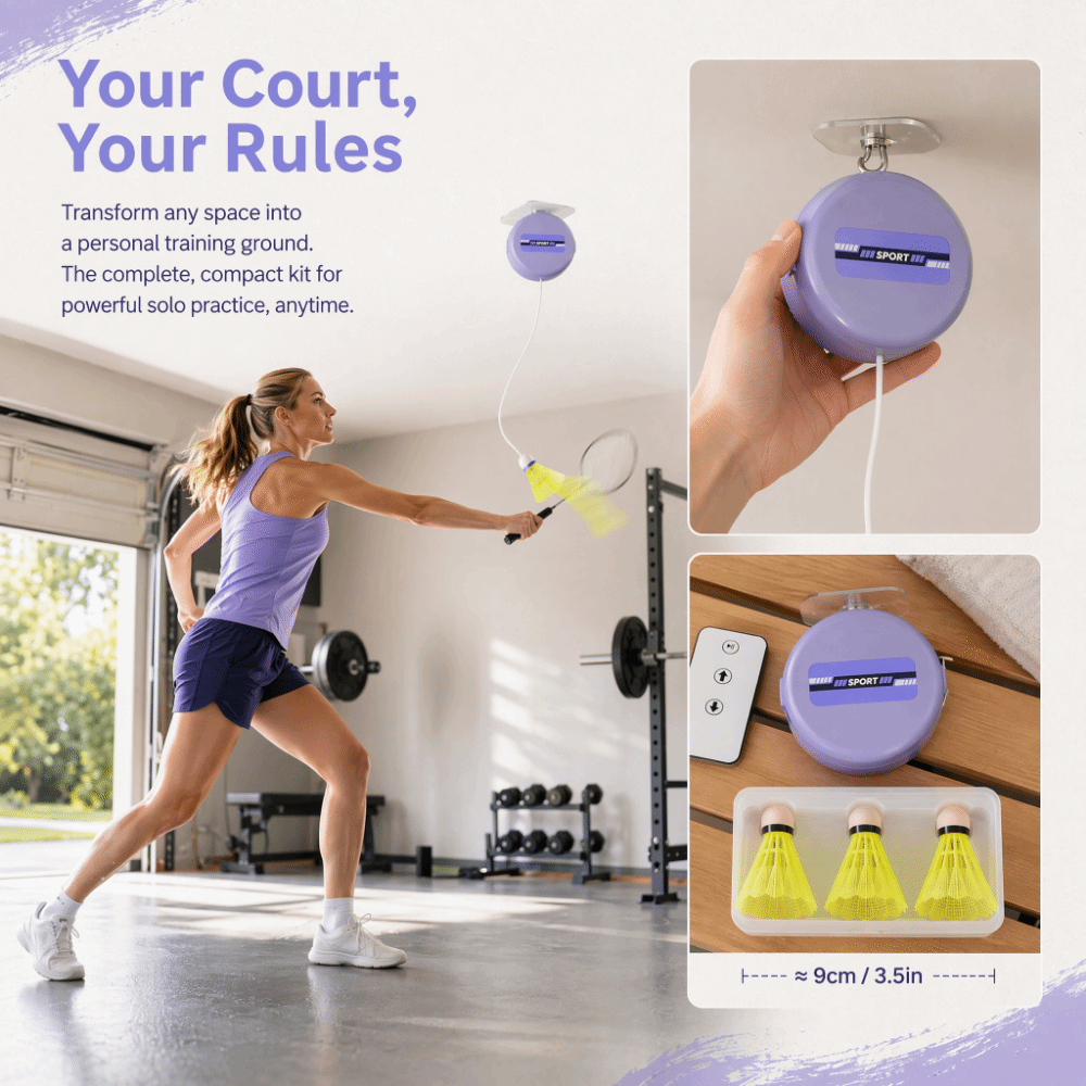 8 stuks aan het plafond gemont - Badminton Rebound Trainer recensie en prijs